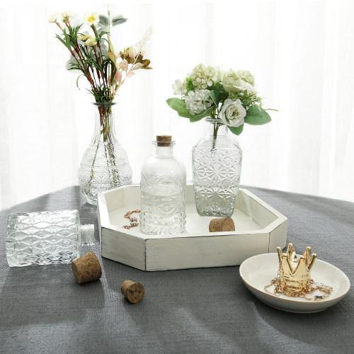 Vintage Embossed Glass Bottle Vases w/ Cork Lids, Set of 4 - MyGift