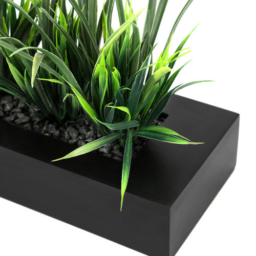 Artificial Green Grass Plants in Modern Black Wood Planter Pot-MyGift