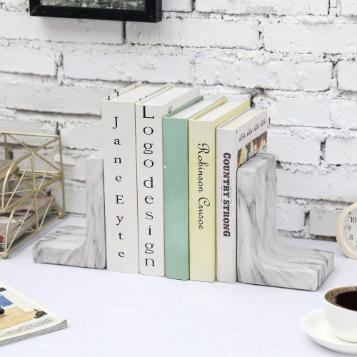 Elegant White Marble Style Ceramic Bookends-MyGift