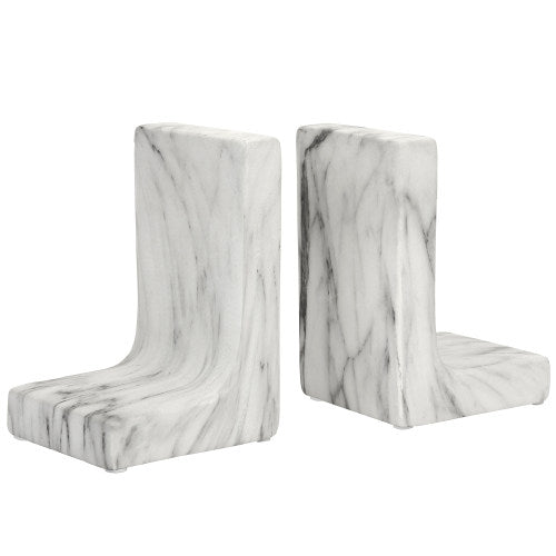 Elegant White Marble Style Ceramic Bookends-MyGift
