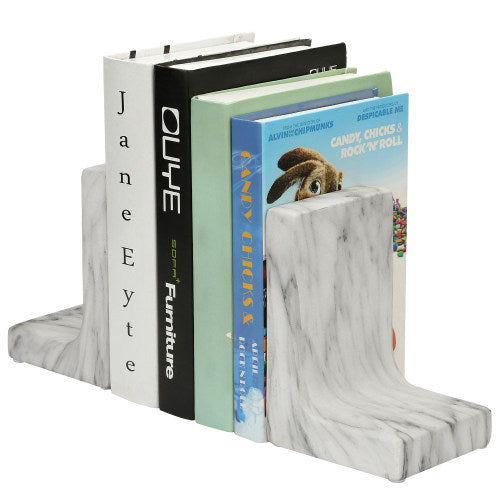 Elegant White Marble Style Ceramic Bookends-MyGift