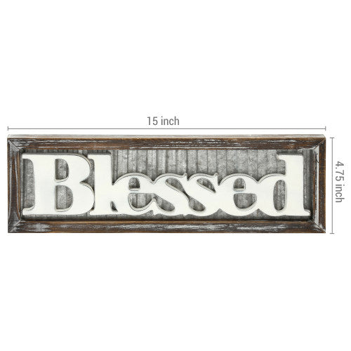 Rustic Wood & Corrugated Galvanized Metal Sign "Blessed"-MyGift