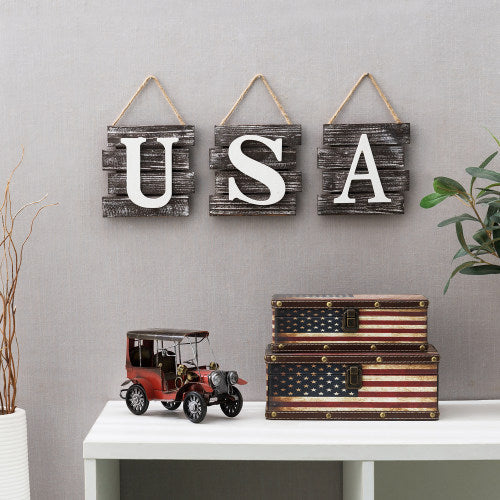 Rustic Torched Wood "USA" Wall Decor-MyGift