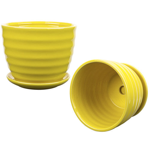 Yellow Ceramic Planter Pots, 5 Inch Size, Set of 2-MyGift