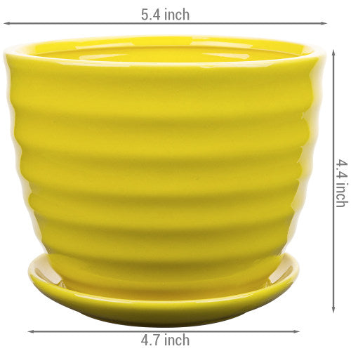 Yellow Ceramic Planter Pots, 5 Inch Size, Set of 2-MyGift