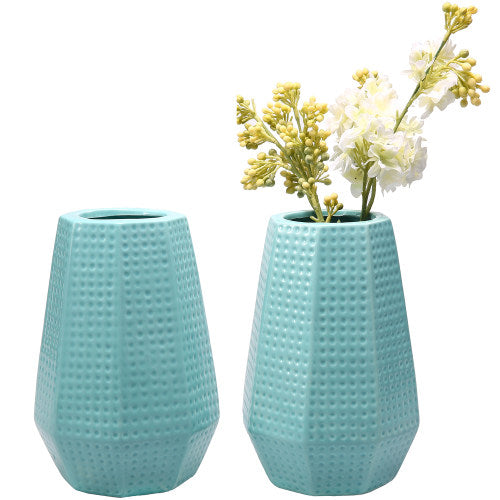 Sky Blue Ceramic Flower Vase w/ Dimpled Design, Set of 2-MyGift