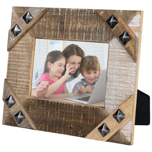 Brown Wood 5 x 7 Picture Photo Frame with Black Studded Metal Décor Accent-MyGift