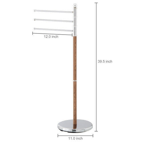 Freestanding Stainless Steel Metal and Wood Towel Rack-MyGift