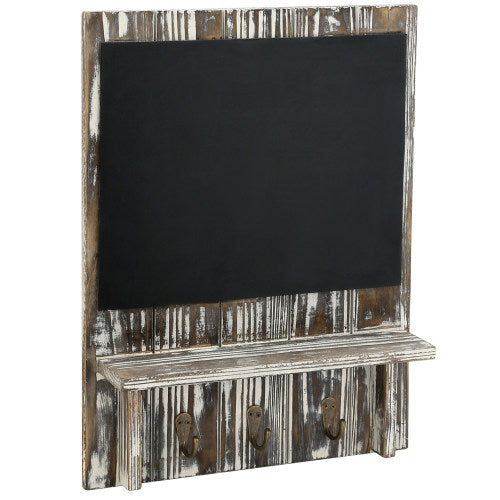 Rustic Torched Wood Entryway Organizer w/ Chalkboard, Shelf & Hooks-MyGift