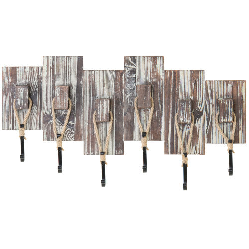 Torched Wood Coat Rack with Hooks-MyGift