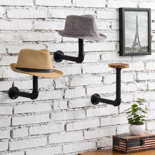 Metal Pipe & Wood Wall Mounted Hat & Wig Holder, Set of 3 - MyGift