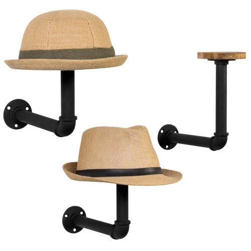Metal Pipe & Wood Wall Mounted Hat & Wig Holder, Set of 3 - MyGift