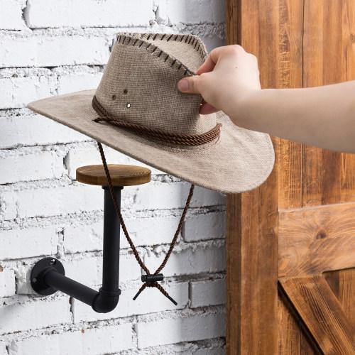 Metal Pipe & Wood Wall-Mounted Hat & Wig Holder - MyGift