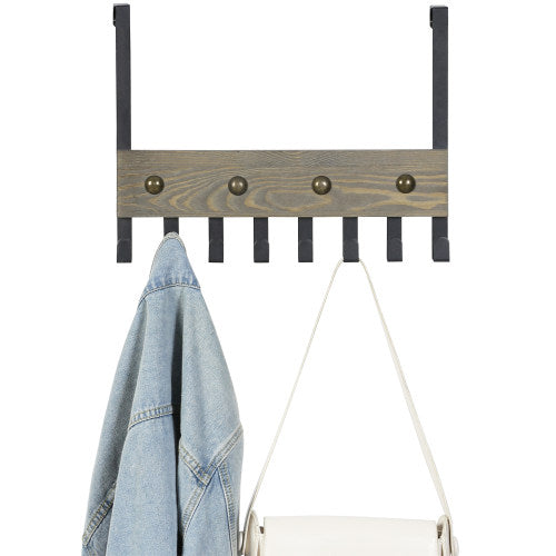 Black Metal and Gray Barn Wood Over-The-Door Rack-MyGift