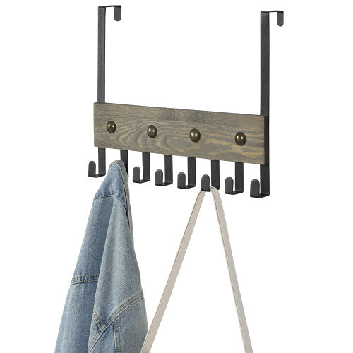 Black Metal and Gray Barn Wood Over-The-Door Rack-MyGift