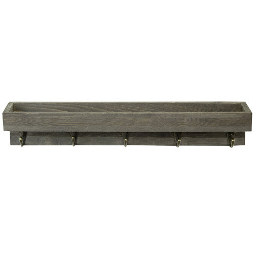Vintage Gray Wood Floating Entryway Shelf w/ Key Hooks-MyGift