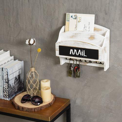 Whitewashed Wood Mail Sorter Rack w/ Chalkboard - MyGift