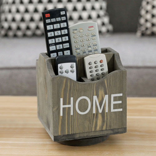 Gray Wood Rotating Remote Control Organizer-MyGift