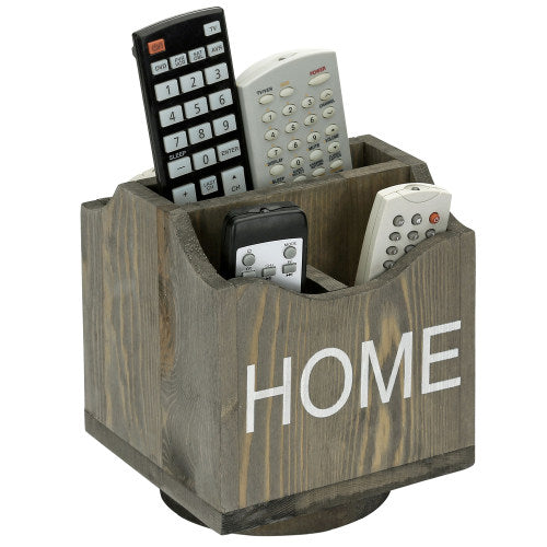 Gray Wood Rotating Remote Control Organizer-MyGift