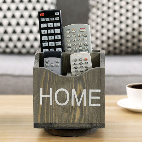 Gray Wood Rotating Remote Control Organizer-MyGift