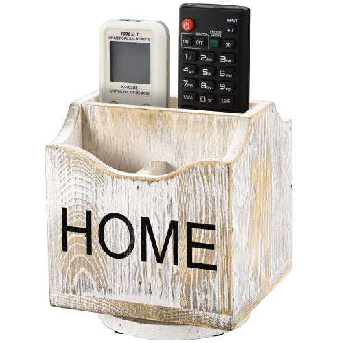 360-Degree Rotating Whitewashed Wood Remote Control Holder Caddy-MyGift