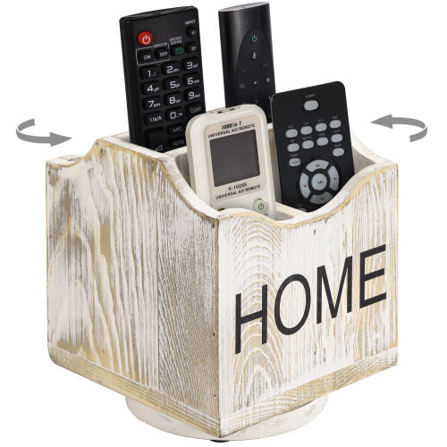 360-Degree Rotating Whitewashed Wood Remote Control Holder Caddy-MyGift