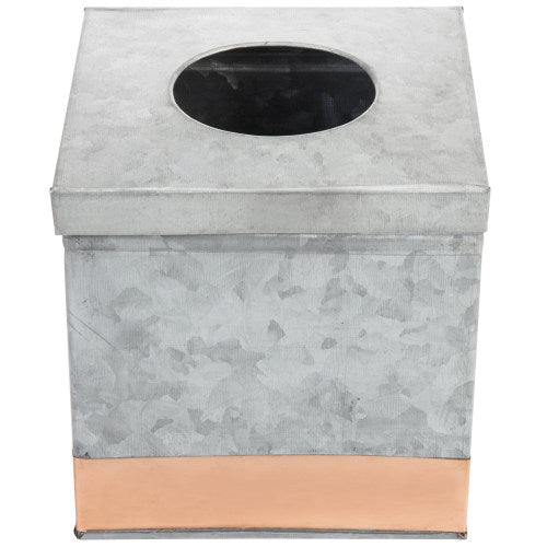Galvanized Metal Square Tissue Box Cover w/ Copper Accent Strip-MyGift