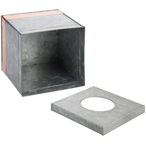 Galvanized Metal Square Tissue Box Cover w/ Copper Accent Strip-MyGift