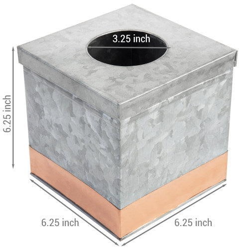 Galvanized Metal Square Tissue Box Cover w/ Copper Accent Strip-MyGift
