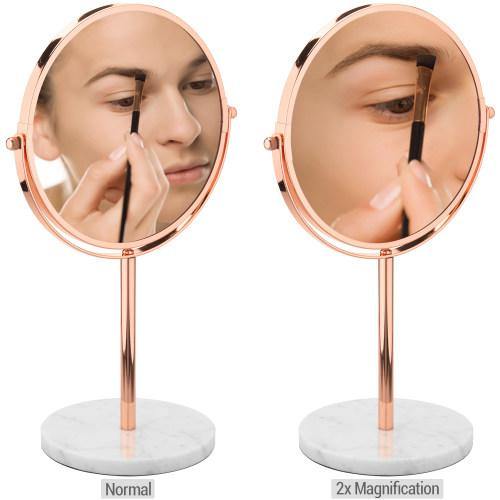 Rose Gold Double-Sided Makeup Mirror w/ White Marble Base - MyGift
