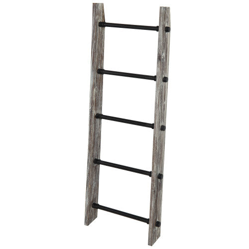 Rustic Torched Wood and Black Metal Industrial Pipe Towel Ladder-MyGift