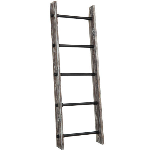 Rustic Torched Wood and Black Metal Industrial Pipe Towel Ladder-MyGift