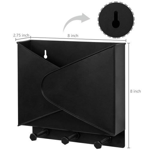 Industrial Style Black Metal Mail Organizer Rack with Hooks - MyGift