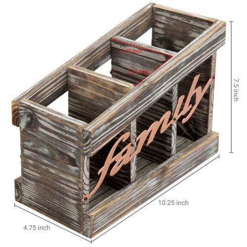 Torched Wood Remote Control Holder with Family Letter Design - MyGift