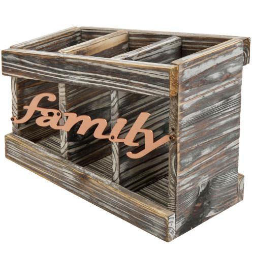 Torched Wood Remote Control Holder with Family Letter Design - MyGift