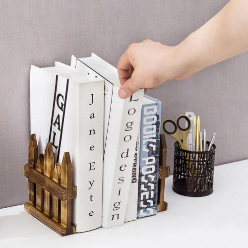 Rustic Burnt Wood Picket Fence Design Bookends - MyGift