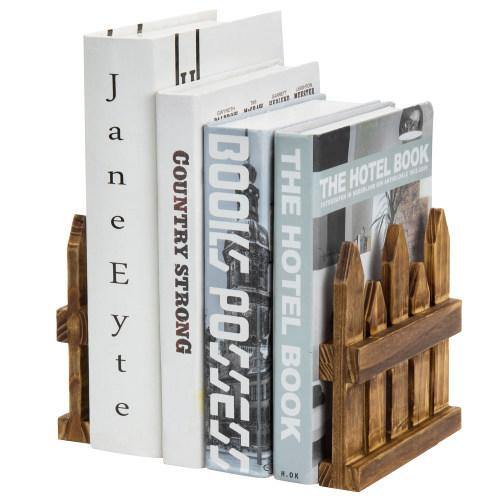 Rustic Burnt Wood Picket Fence Design Bookends - MyGift