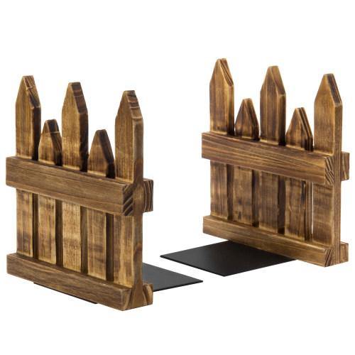 Rustic Burnt Wood Picket Fence Design Bookends - MyGift