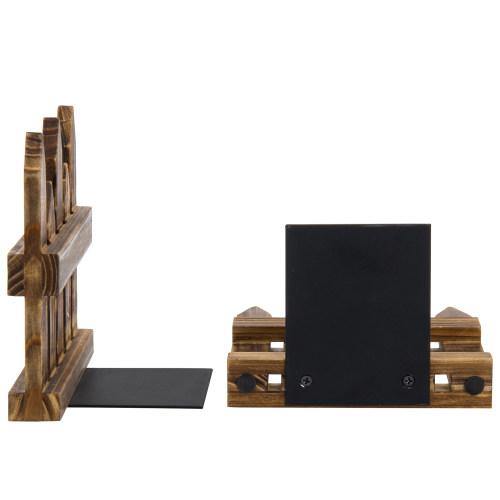 Rustic Burnt Wood Picket Fence Design Bookends - MyGift