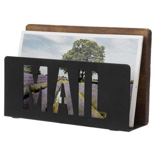 Burnt Wood and Black Metal Mail Sorter with Cutout Letters - MyGift
