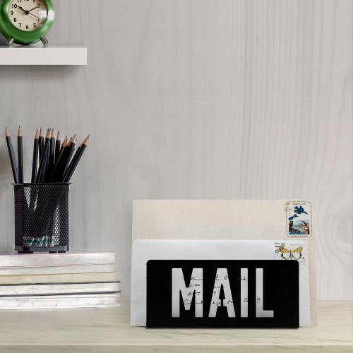 Burnt Wood and Black Metal Mail Sorter with Cutout Letters - MyGift