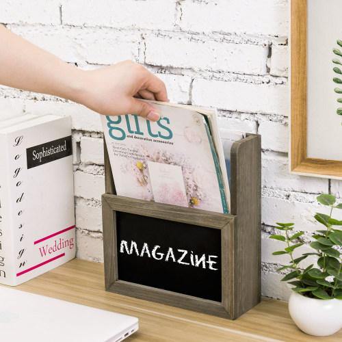 Brown Wood Magazine Holder with Chalkboard Surface - MyGift