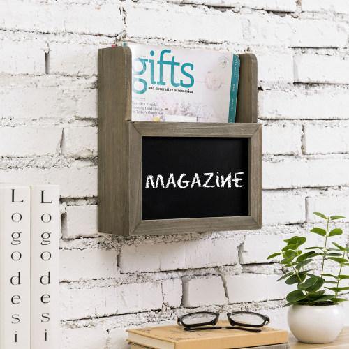 Brown Wood Magazine Holder with Chalkboard Surface - MyGift
