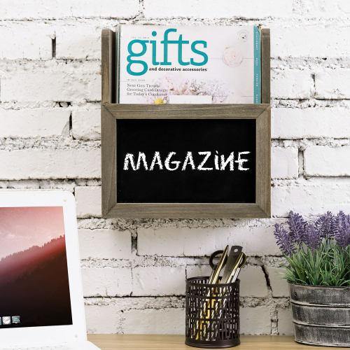 Brown Wood Magazine Holder with Chalkboard Surface - MyGift