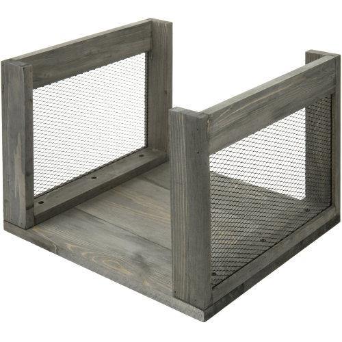 Gray Wood Vinyl Storage Organizer w/ Mesh Wire - MyGift