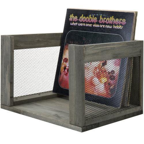 Gray Wood Vinyl Storage Organizer w/ Mesh Wire - MyGift