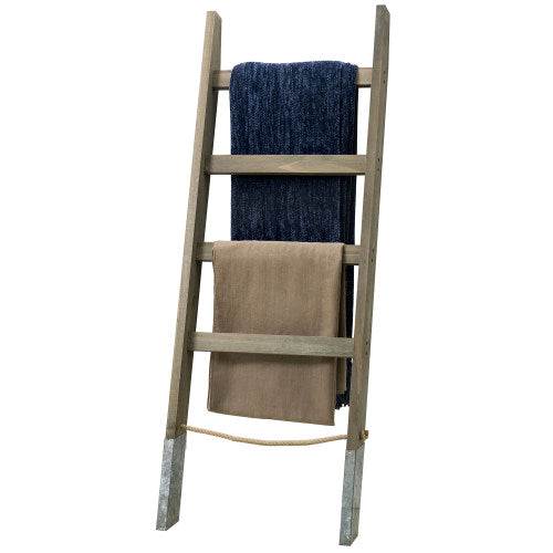 Solid Wood Ladder Rack w/ Galvanized Metal and Rope Accents-MyGift