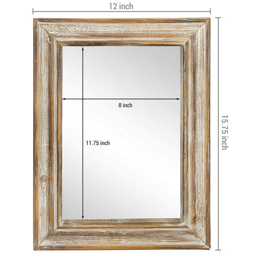 Vintage Whitewashed Brown Wooden Wall Mirror-MyGift