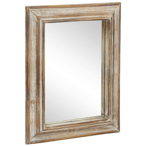 Vintage Whitewashed Brown Wooden Wall Mirror-MyGift