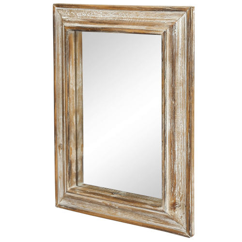 Vintage Whitewashed Brown Wooden Wall Mirror-MyGift